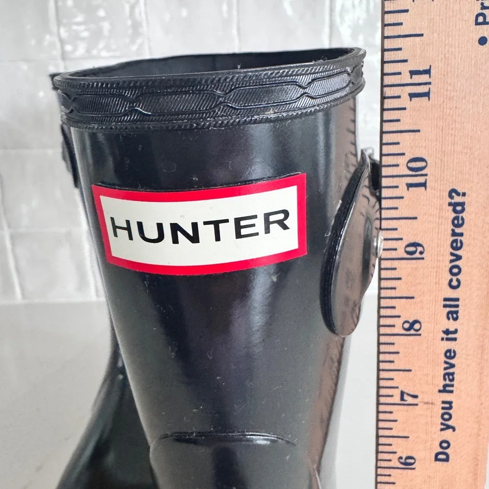 Hunter Original Short Gloss Rain Boots‎ Women Size 9 Black WFS1000RGL